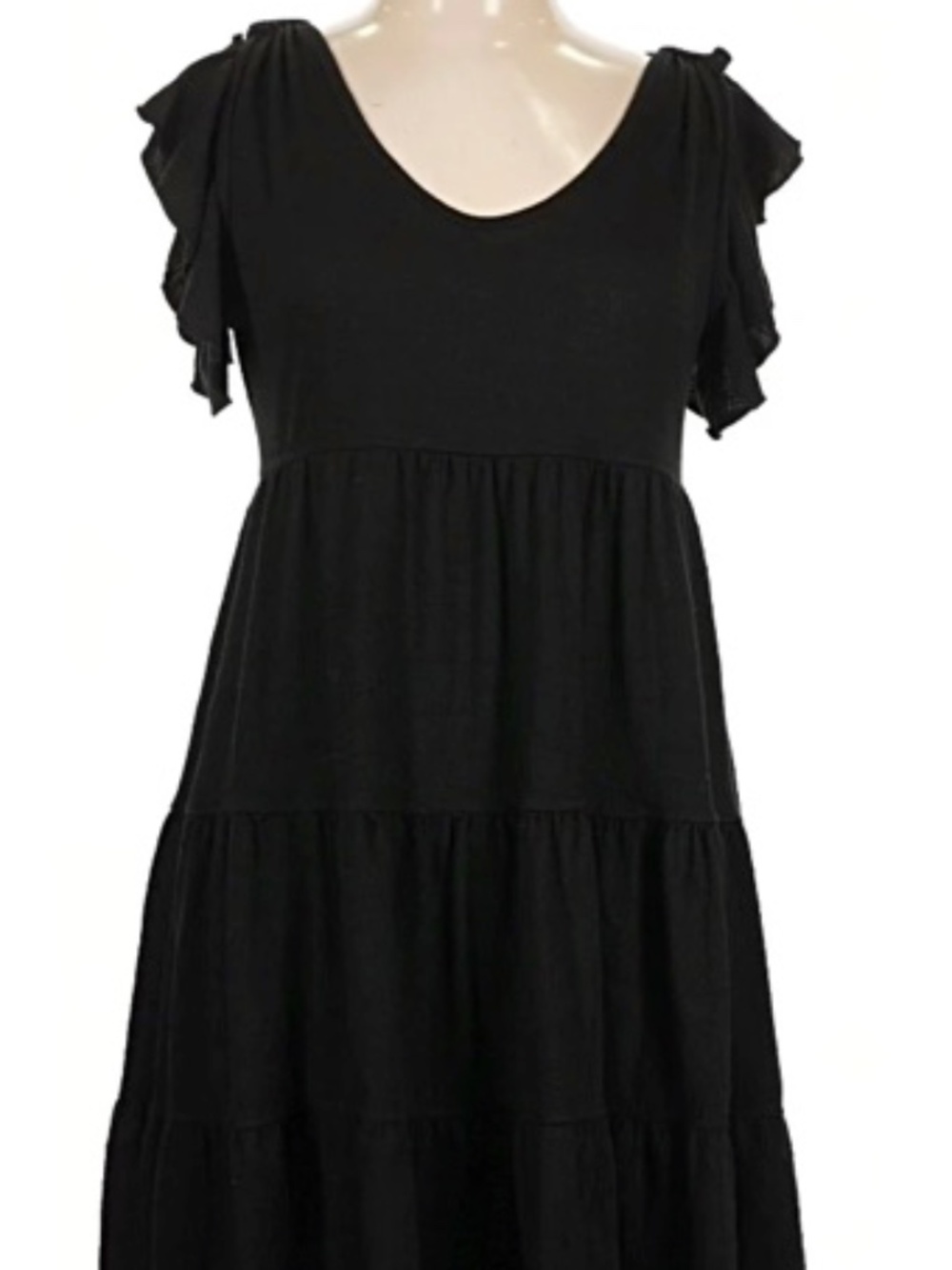 Max Studio flutter sleeve, tiered skirt, black stretchy, dress, size medium